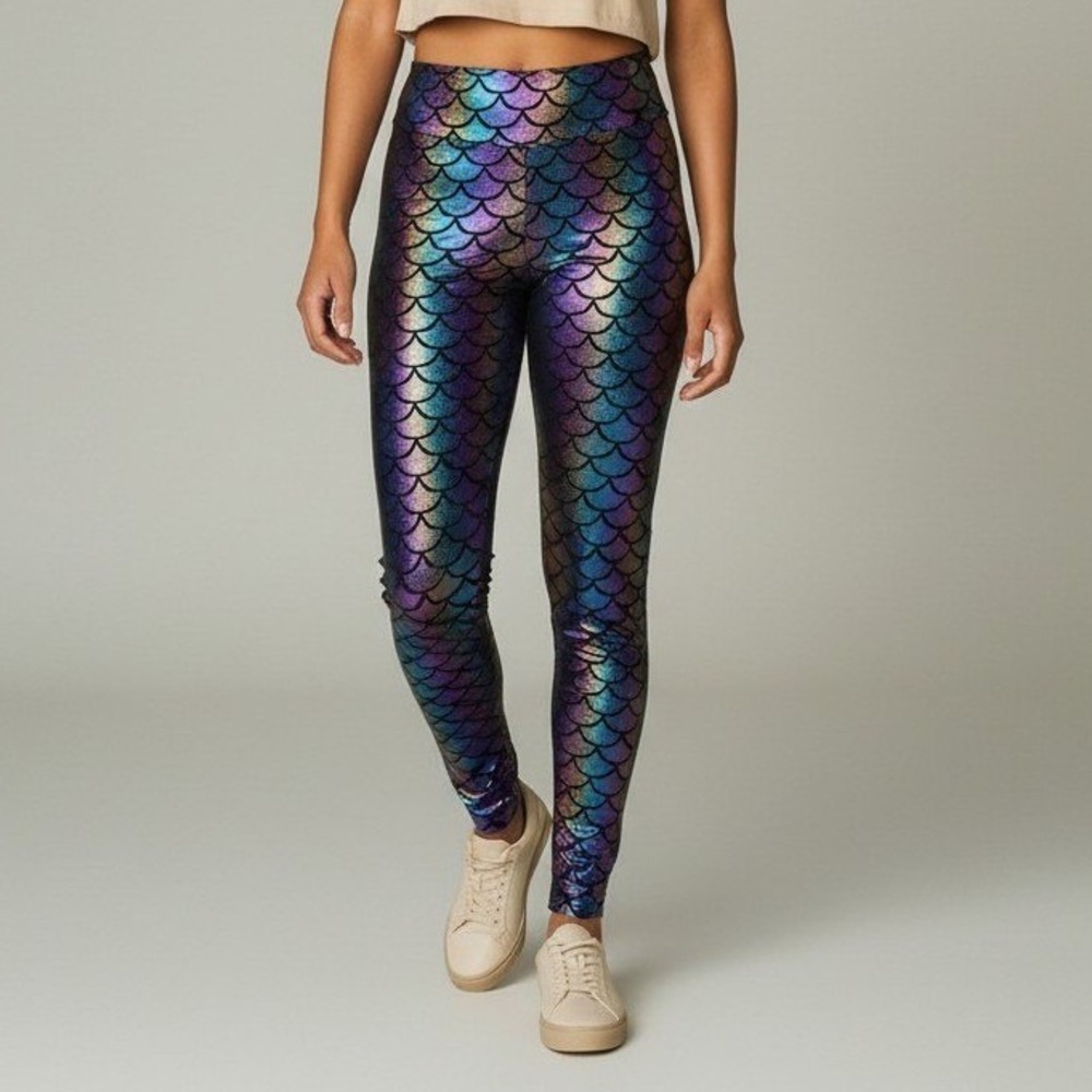 BlackMilk Women Leggings L Rainbow Mermaid Scale Iridescent Festival Rave Cospla